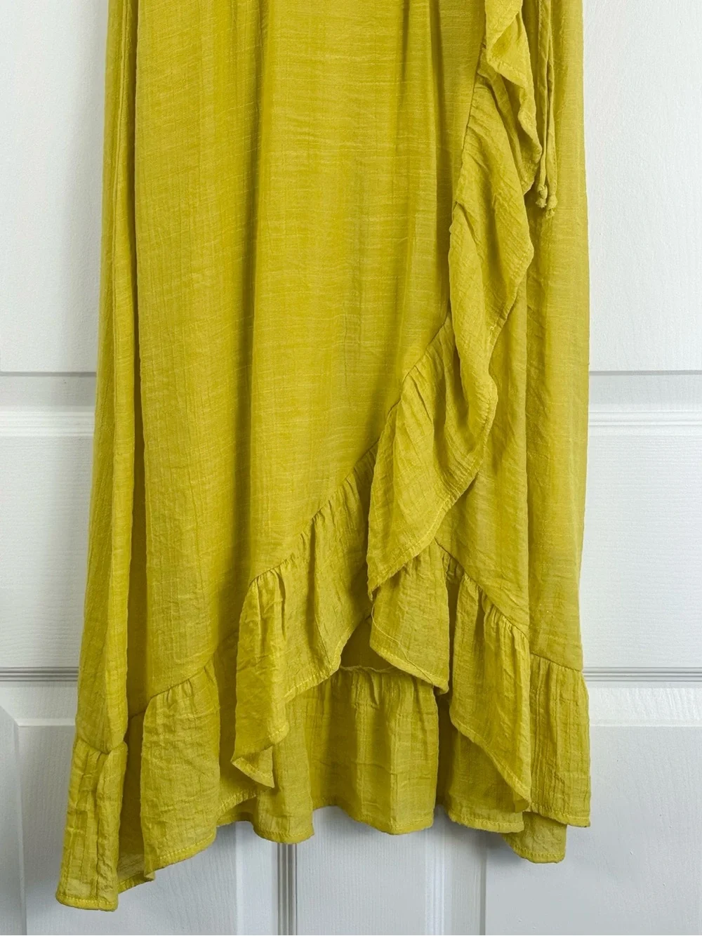 Luxology Chartreuse Criss-Cross Blouson Bodice Ruffled Skirt Summer Dress Medium - Picture 4 of 7